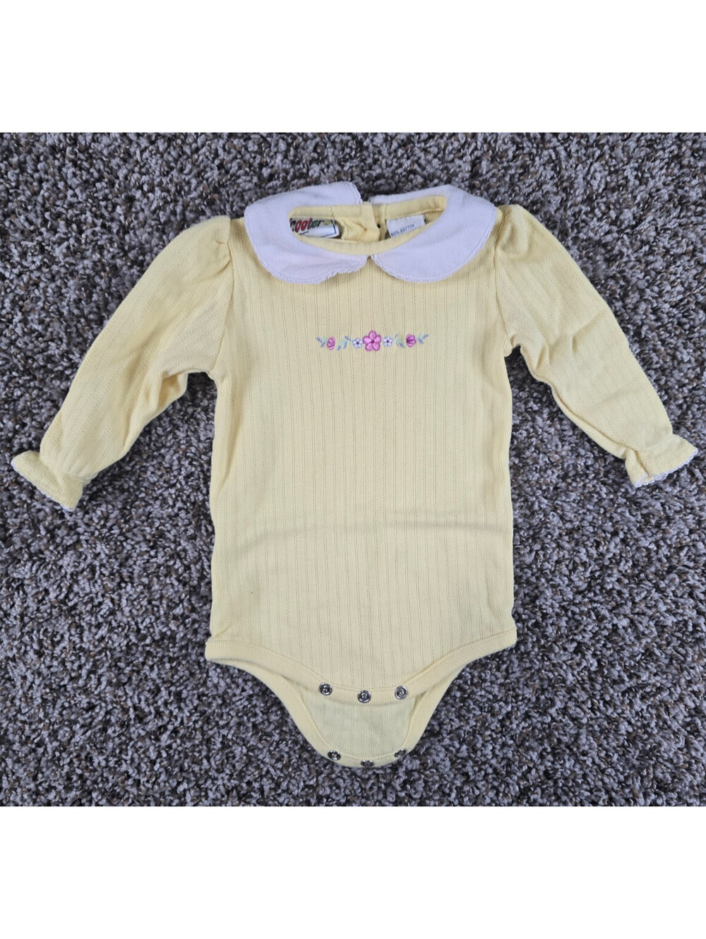 Vintage 1990s Scooters Baby Girls Sz 3-6M Long Sleeve Top Yellow Ribbed Floral
